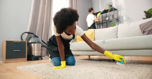 Professional cleaning team making a modern home spotless